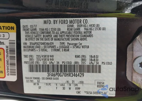 2017 Ford Fusion S z USA, uszkodzony, nr VIN 3FA6P0G70HR346429